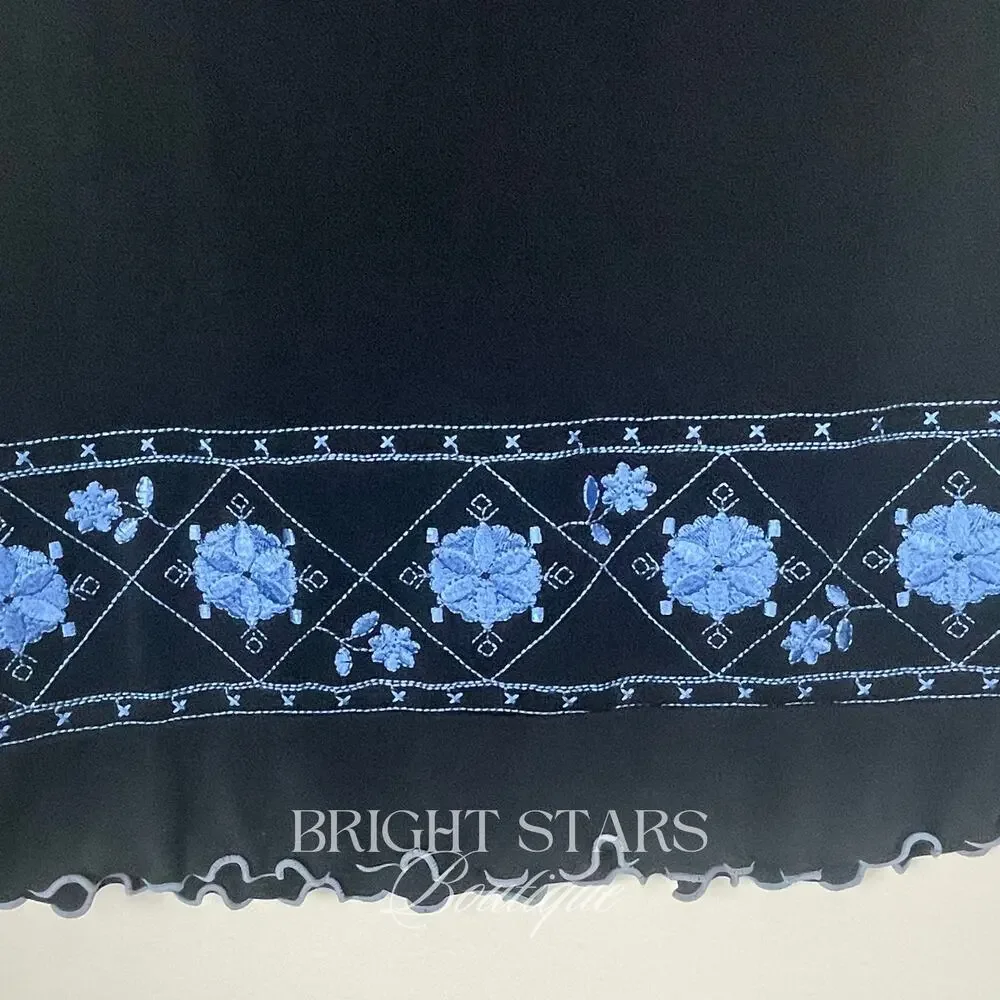 Rare Embroidered Skirt ASO Lorelai Gilmore Girls Vintage Black Blue Embroidered
